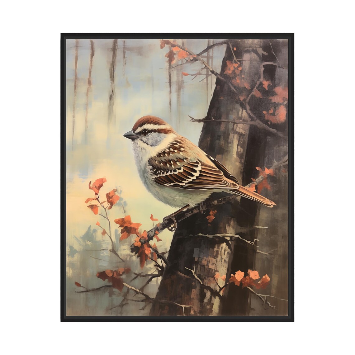 Chipping Sparrow Songbird Autumn Branch Painting Bird Art Print