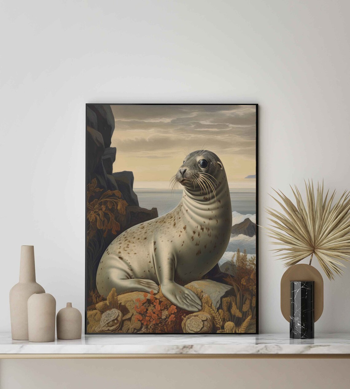 Spotted Seal on Coastal Rocks Vintage Marine Wildlife Poster - Image 2