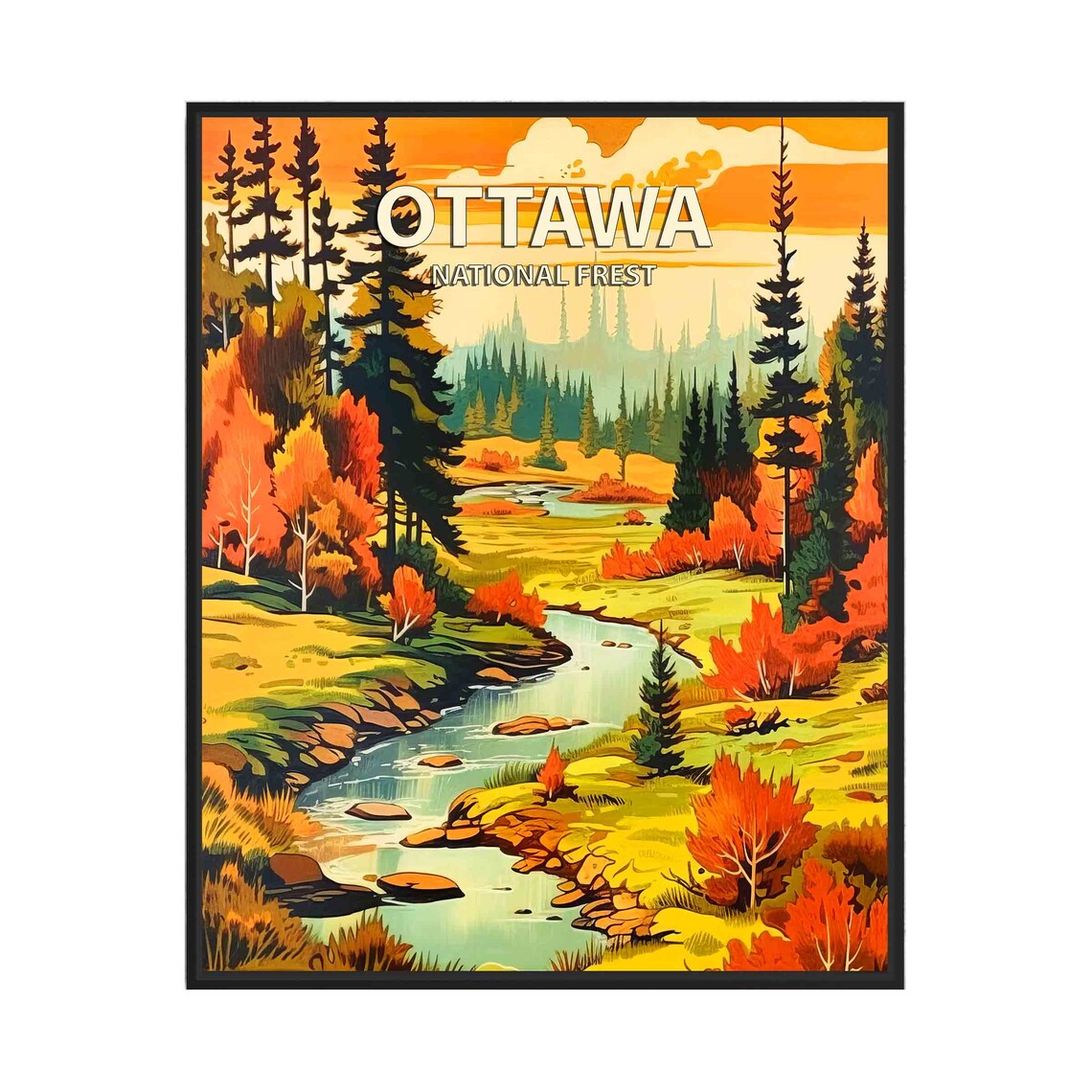 Ottawa National Forest Michigan Autumn Stream Nature Scene Poster
