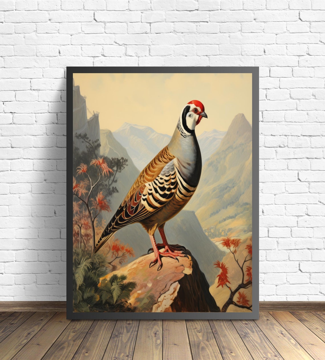 Chukar Partridge Standing on a Rock Mountain Bird Art Poster - Image 2