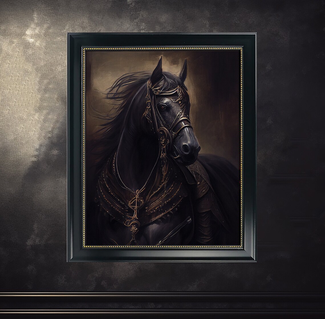 Armored Medieval Black Horse Dark Gothic Equine Fine Art Poster - Image 2
