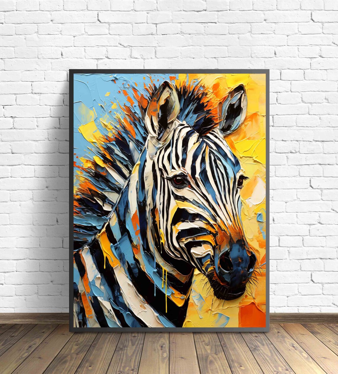 Vivid Colorful Zebra Portrait Abstract Oil Painting Wall Art - Image 3