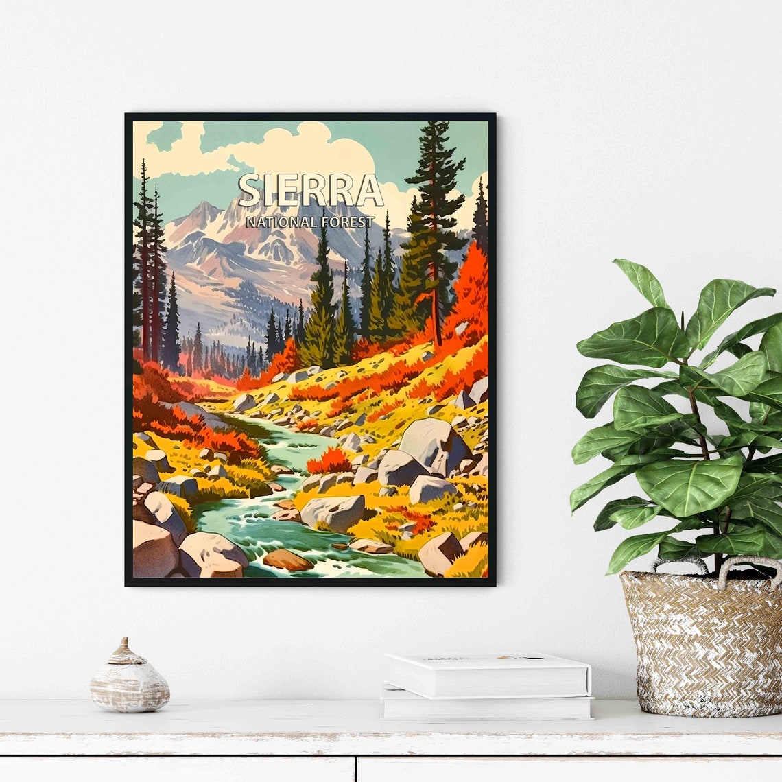 Sierra National Forest Granite Peaks Stream Retro Travel Poster - Image 2