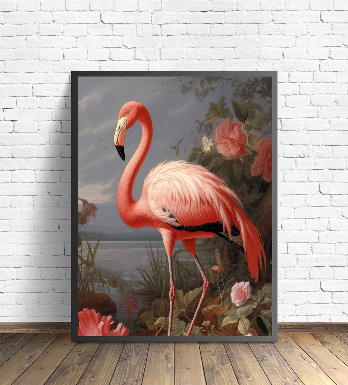 Elegant Flamingo Botanical Garden Pink Bird Vintage Style Poster