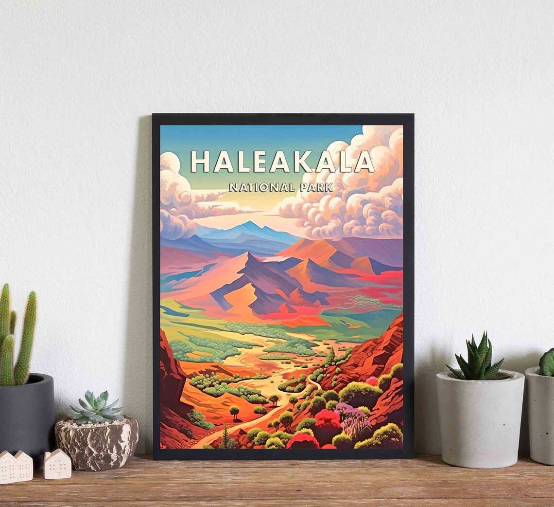 Haleakala National Park Volcanic Crater Colorful Peaks Travel Poster - Image 3