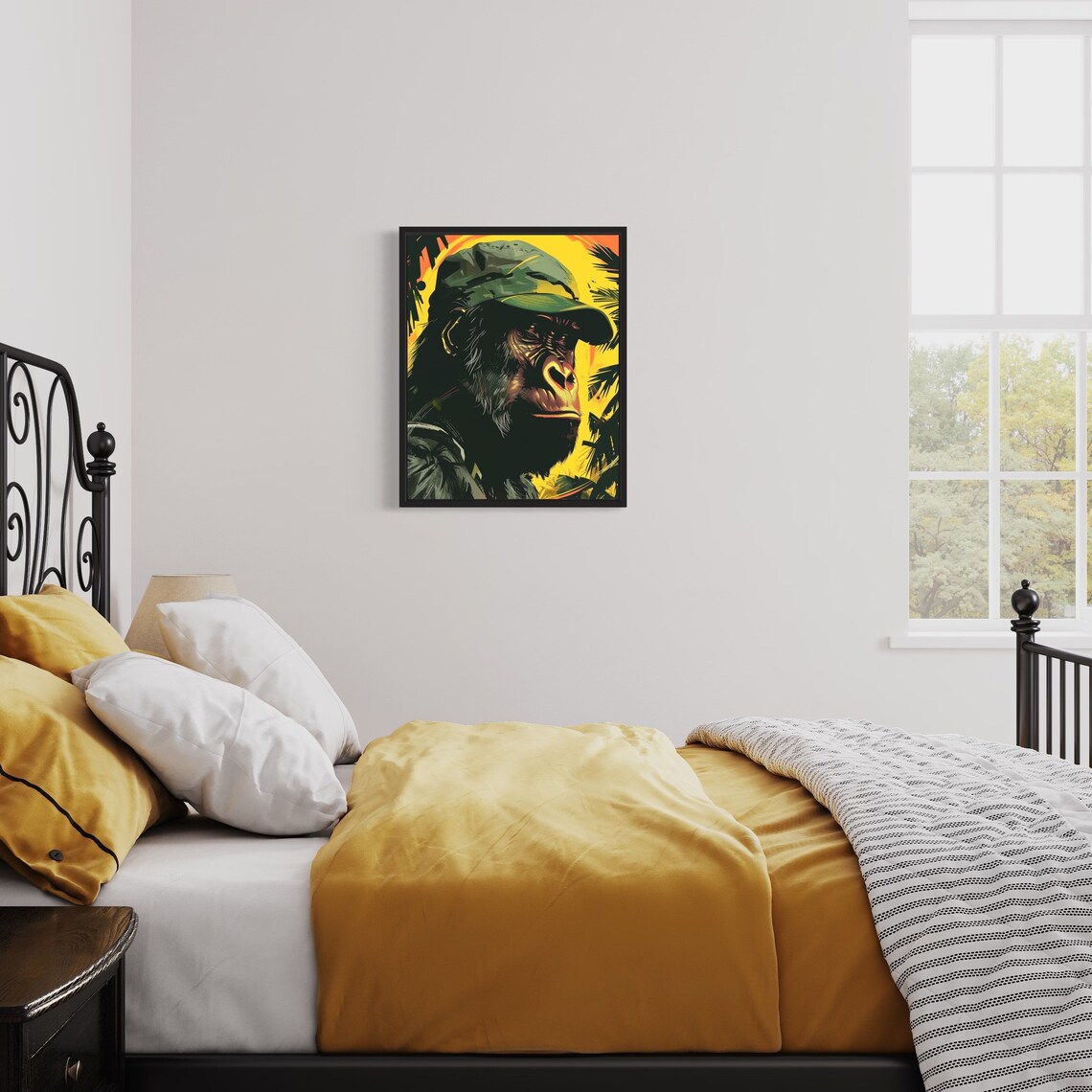 Gorilla Wearing Safari Cap In Tropical Jungle Portrait Poster - Image 3