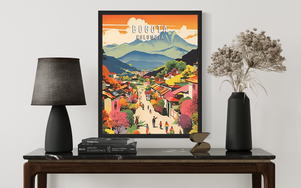 Bogota Colombia Sunset Street Andes Peaks Retro Travel Poster - Image 3
