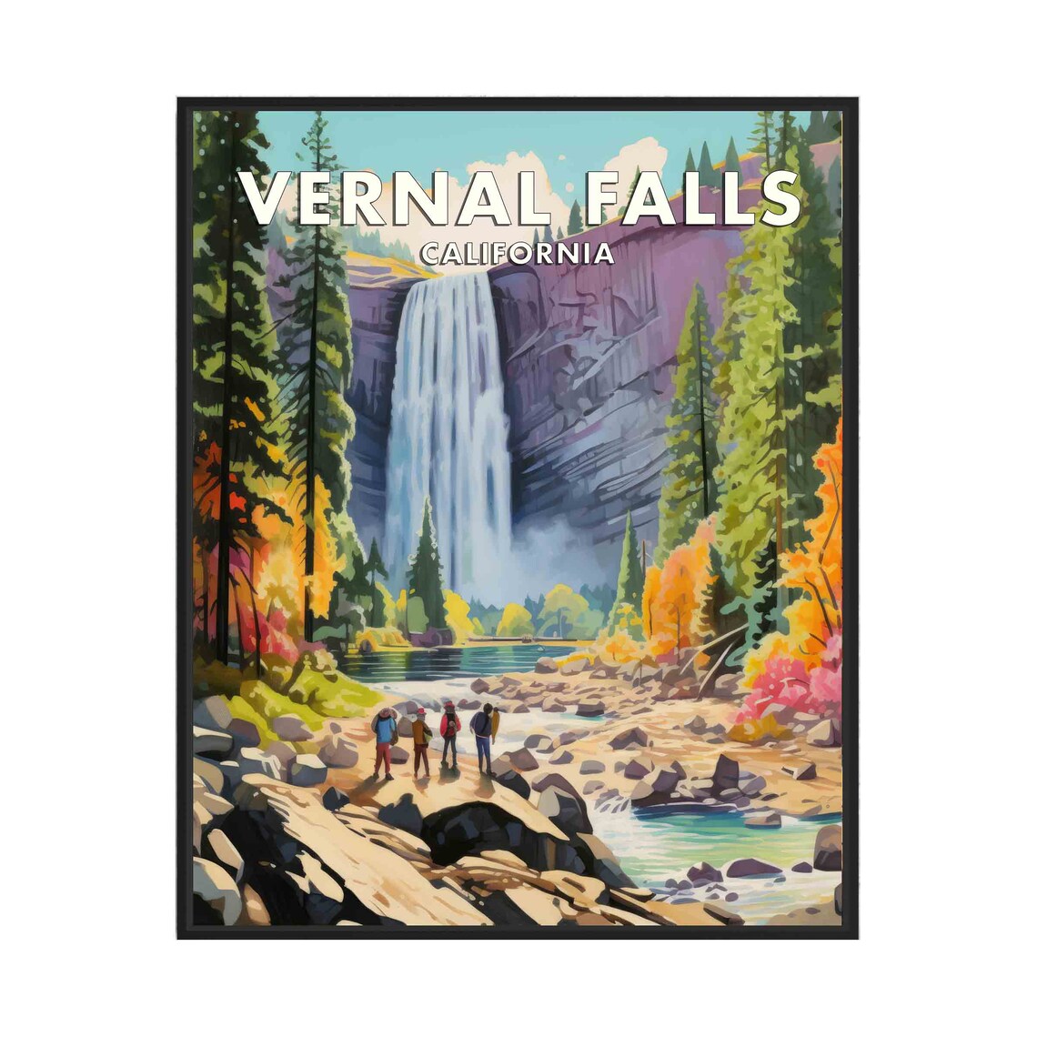 Vernal Falls California Granite Waterfall Yosemite Travel Poster