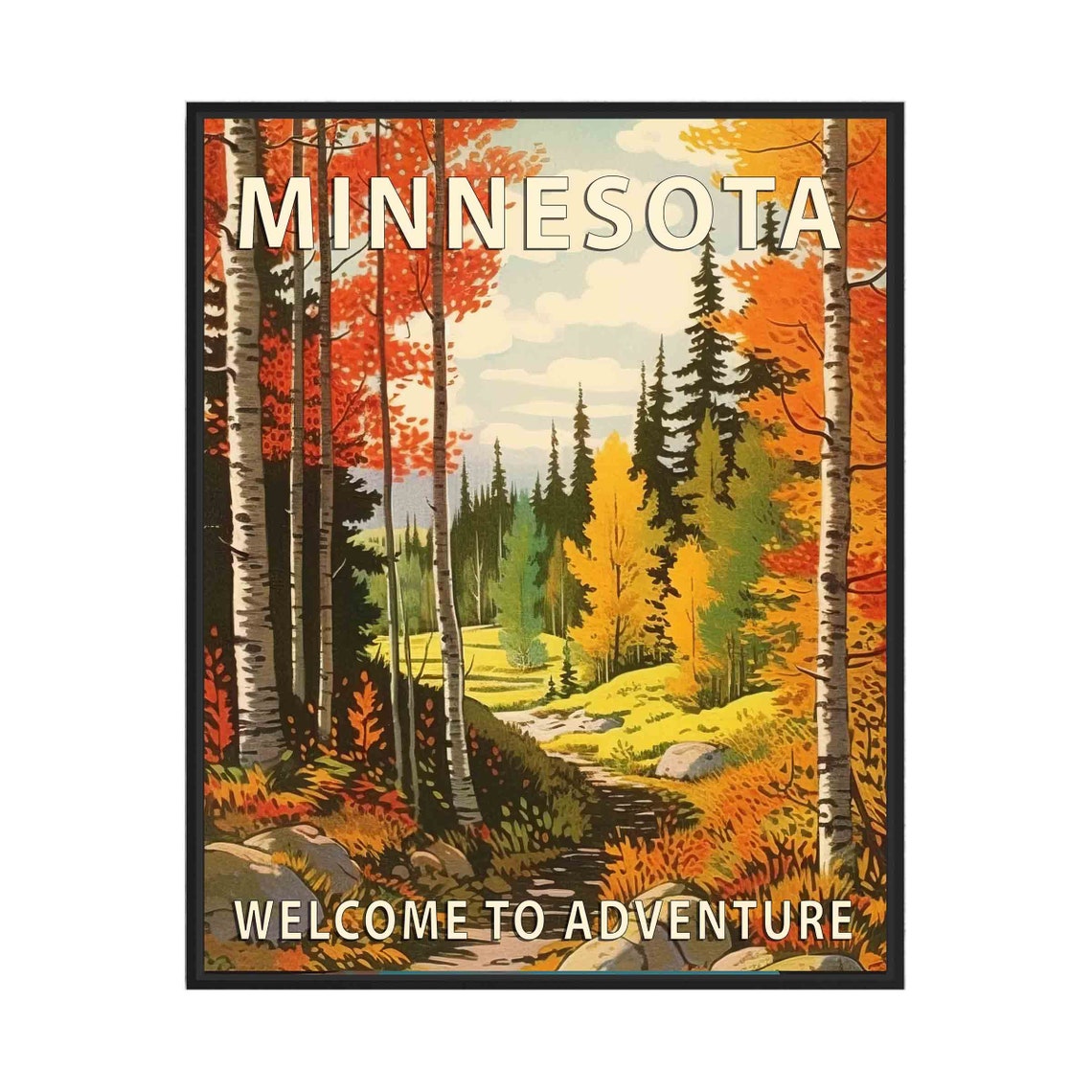 Minnesota Welcome to Adventure Birch Forest Fall Colors Poster