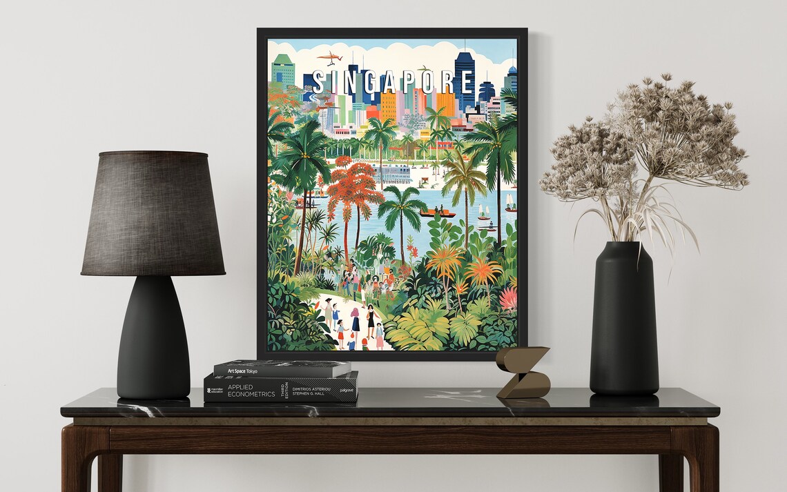 Singapore Tropical Garden City Poster Palms Skyline Island Travel Art - Image 3
