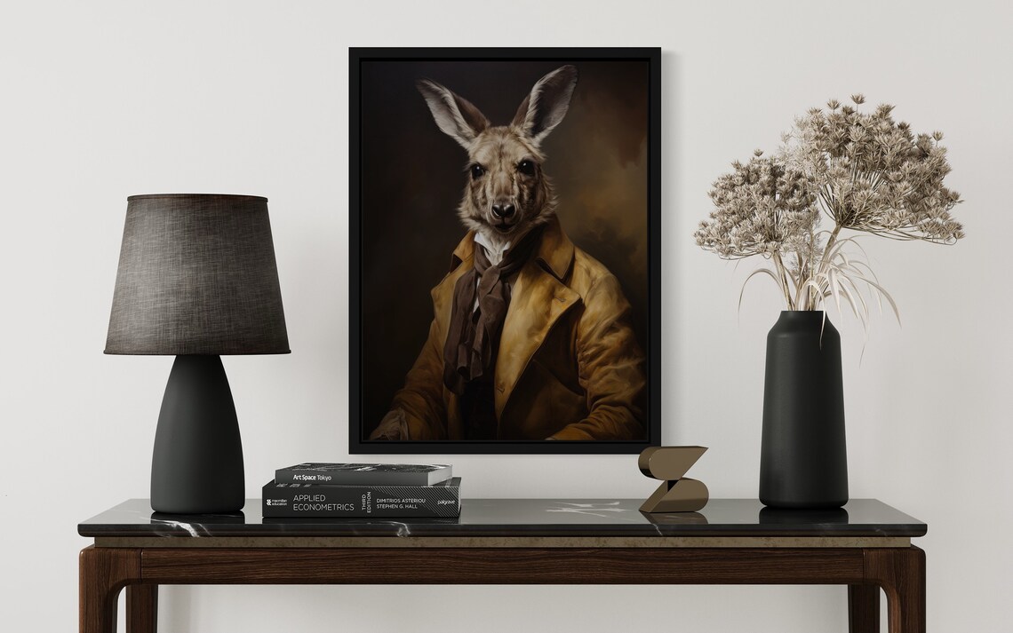 Kangaroo Gentleman in Mustard Coat Vintage Animal Portrait Print - Image 2