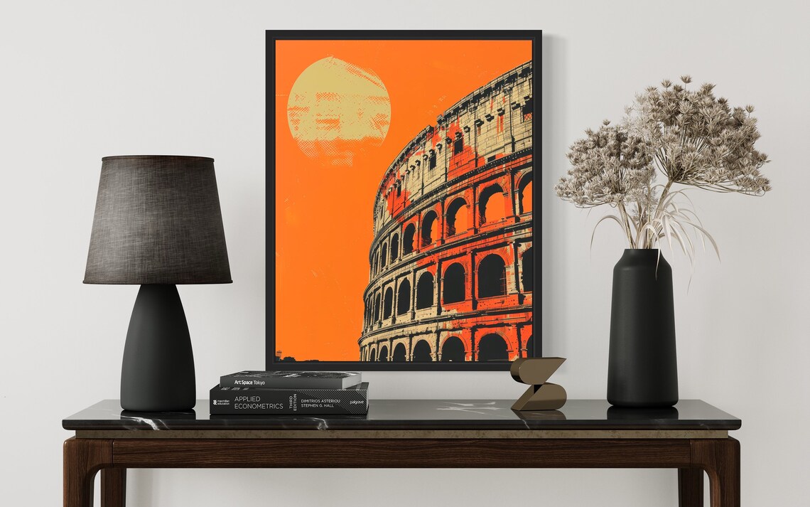 Colosseum Rome Italy Sunset Orange Moon Vintage Landmark Poster - Image 3