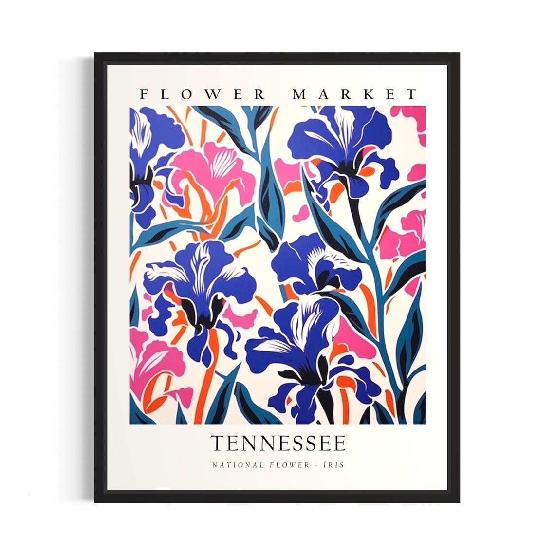 Tennessee Flower Market Iris Bold Botanical Illustration Poster