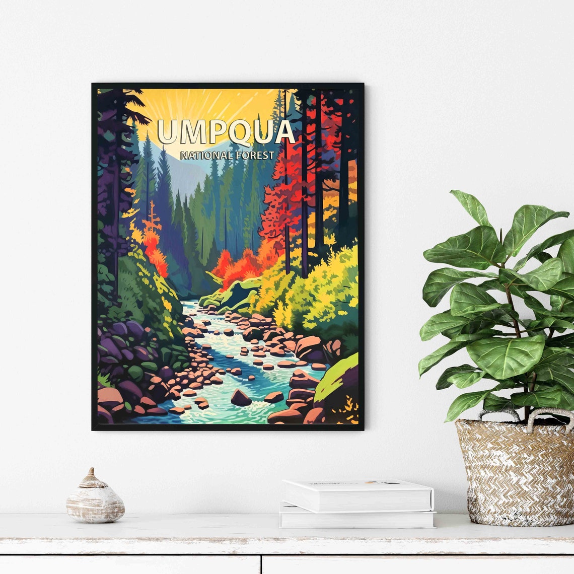 Umpqua National Forest Oregon Rocky Stream Fall Colors Poster - Image 2