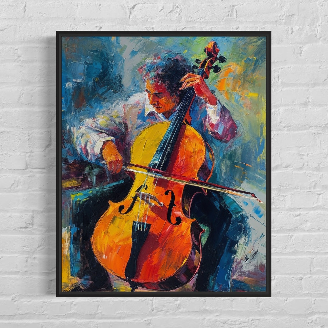 Vibrant Cello Player Impressionist Oil Painting Music Poster