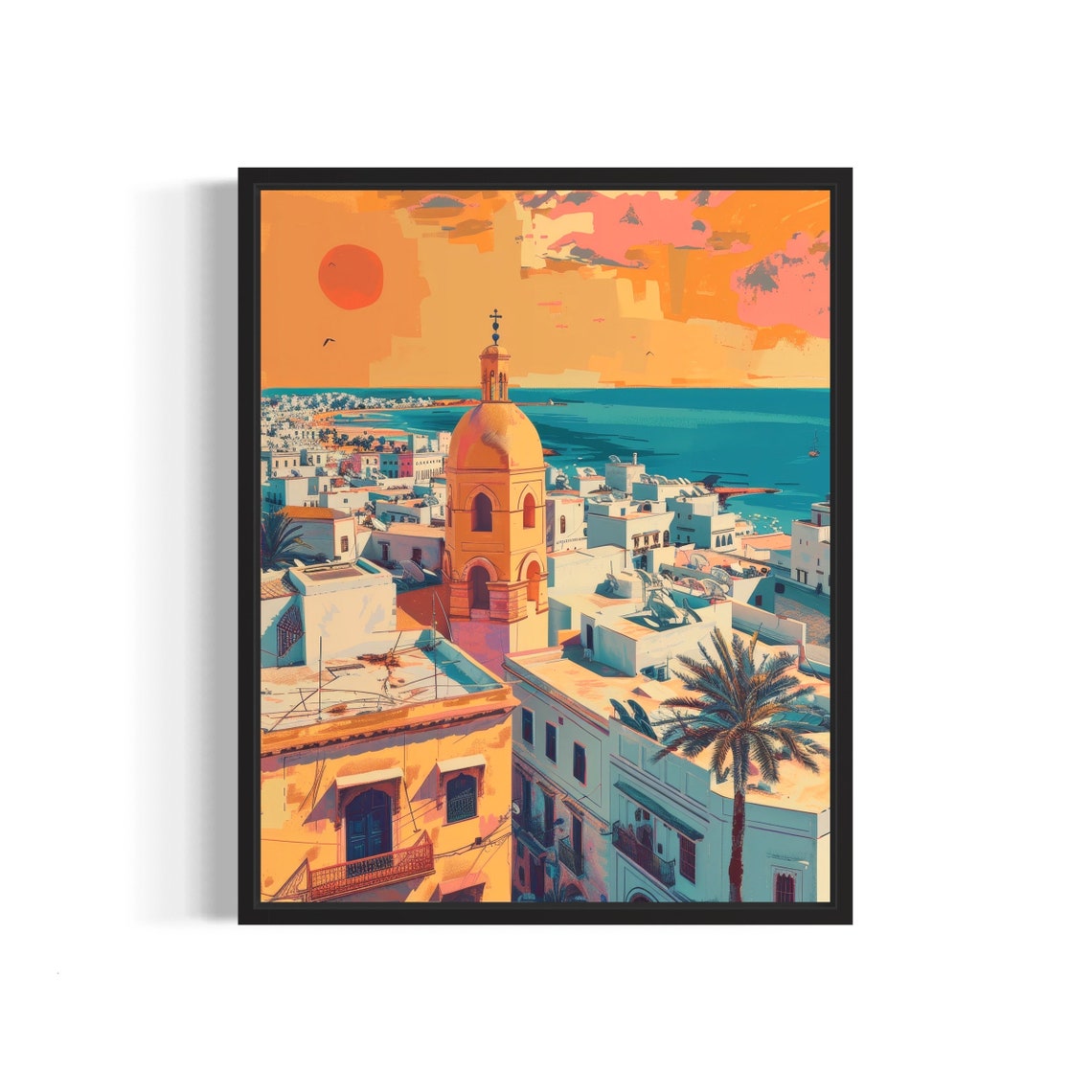 Tunis Tunisia Old City Domed Bell Tower Sunset Coast Art Poster