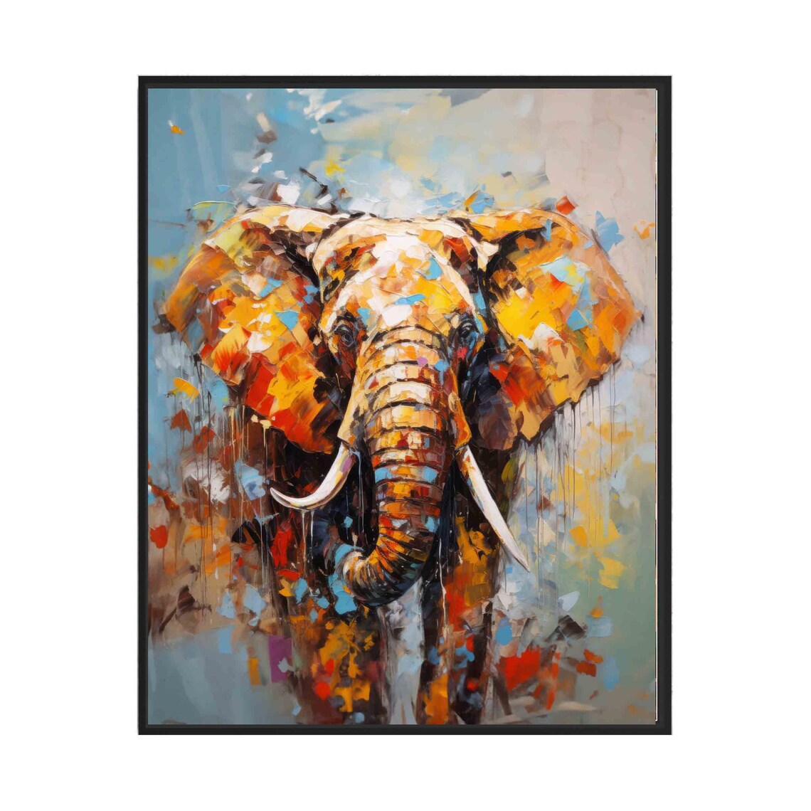 African Elephant Head Portrait Golden Palette Knife Art Poster