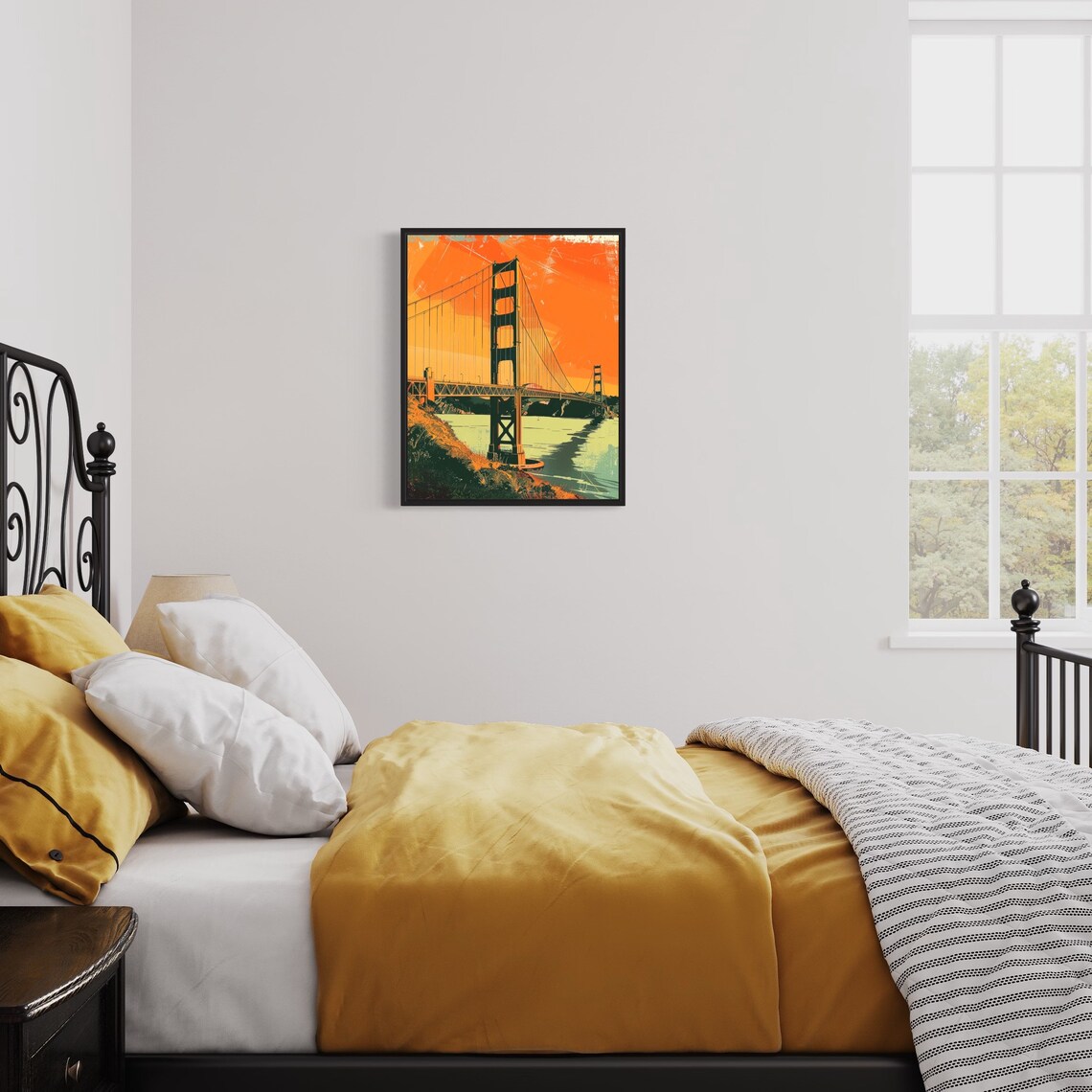 Golden Gate Bridge Vintage Orange Sunset San Francisco Bay Poster - Image 2