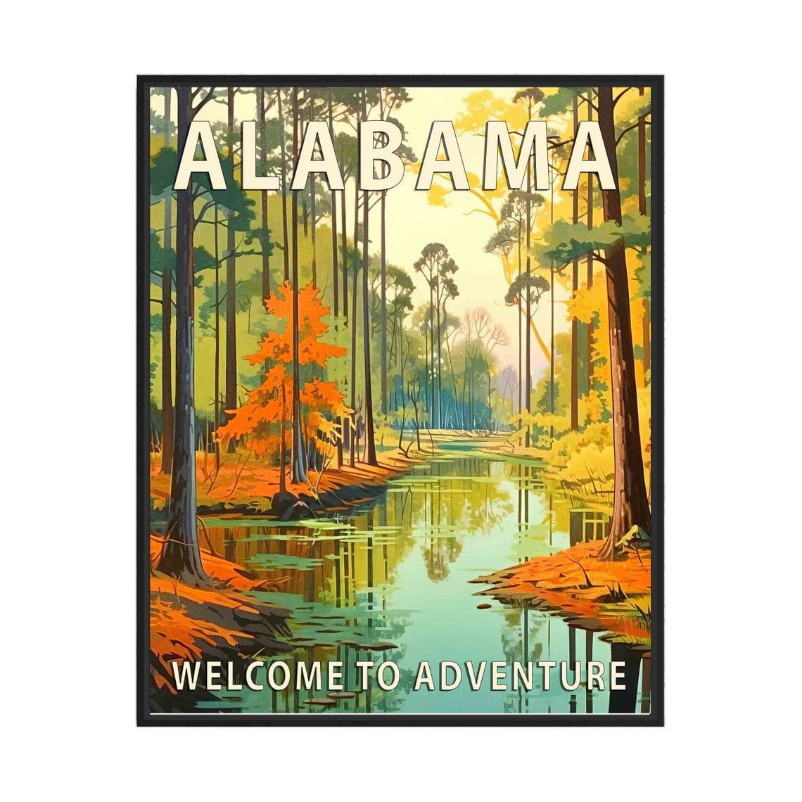 Alabama Adventure Poster With Forest Stream In Autumn Colors