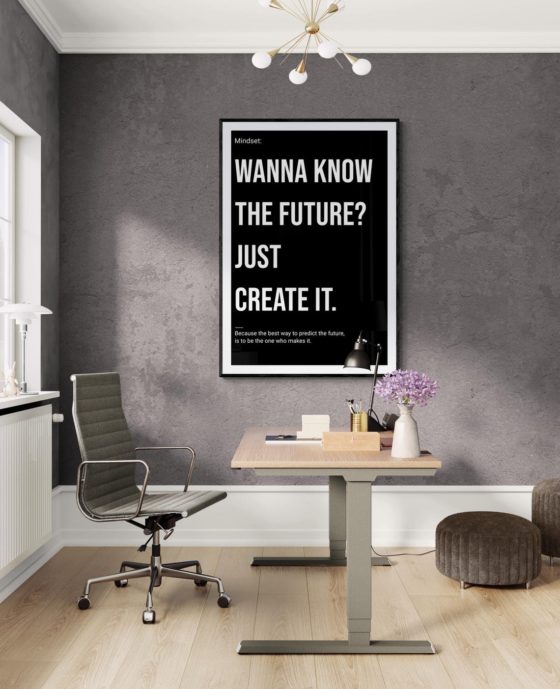 Wanna Know The Future Just Create It Black Motivational Quote Poster - Image 2