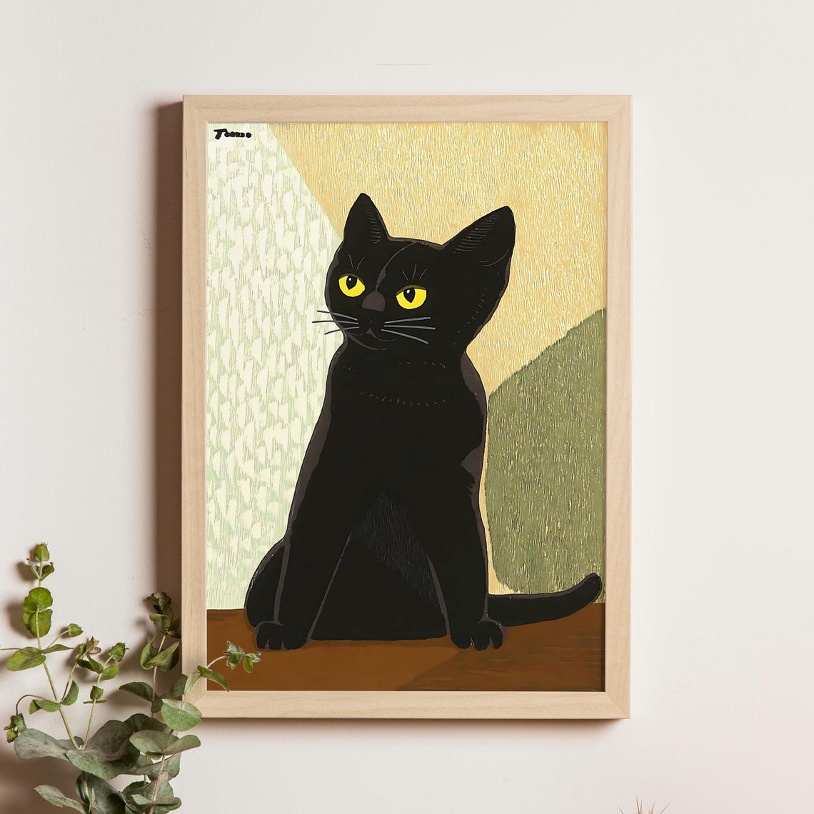 Inagaki Tomoo Black Cat With Yellow Eyes Modern Japanese Poster