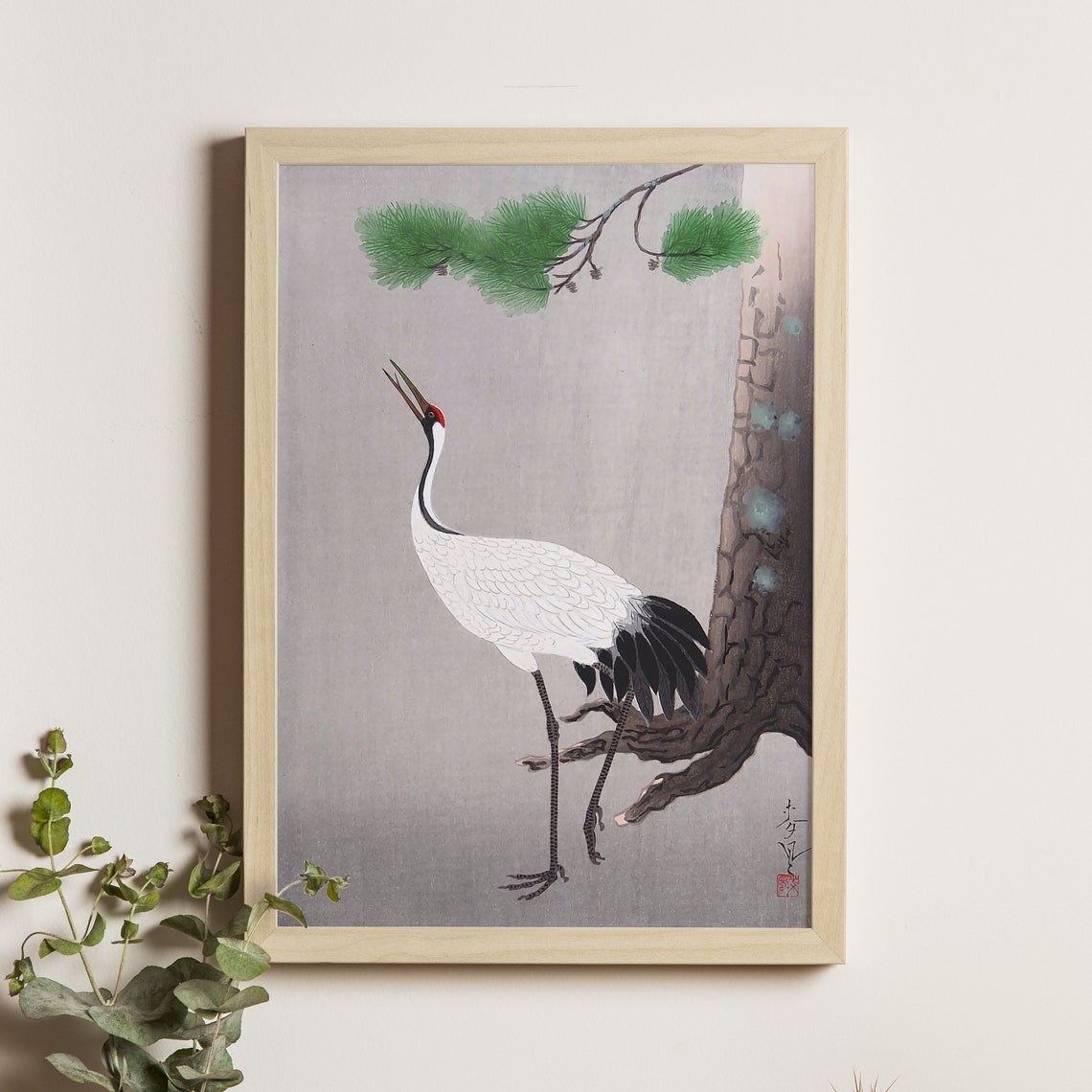 Red Crowned Crane Calling Ohno Bakufu Japanese Kacho Art Poster