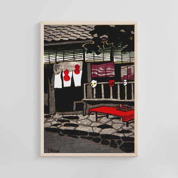 Tea House Kasamatsu Shiro Print Japanese Ukiyoe Art Vintage Wall Decor Asian 1940s Painting Room