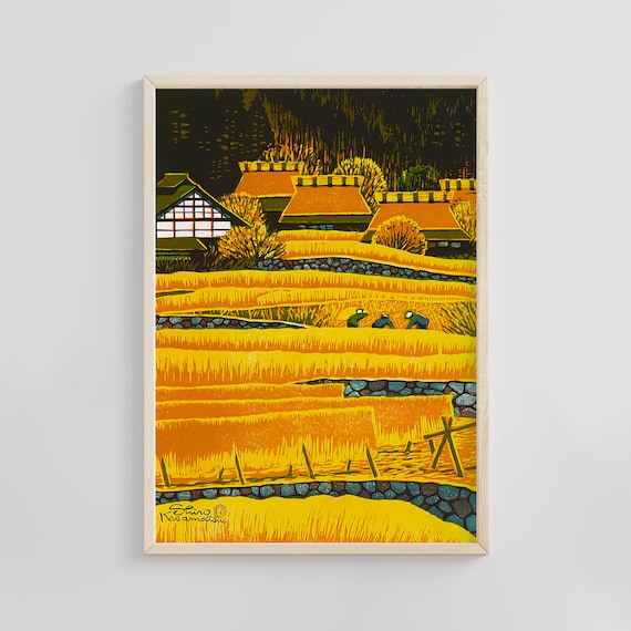 Shiro Kasamatsu Golden Rice Terraces Harvest Village Japanese Poster