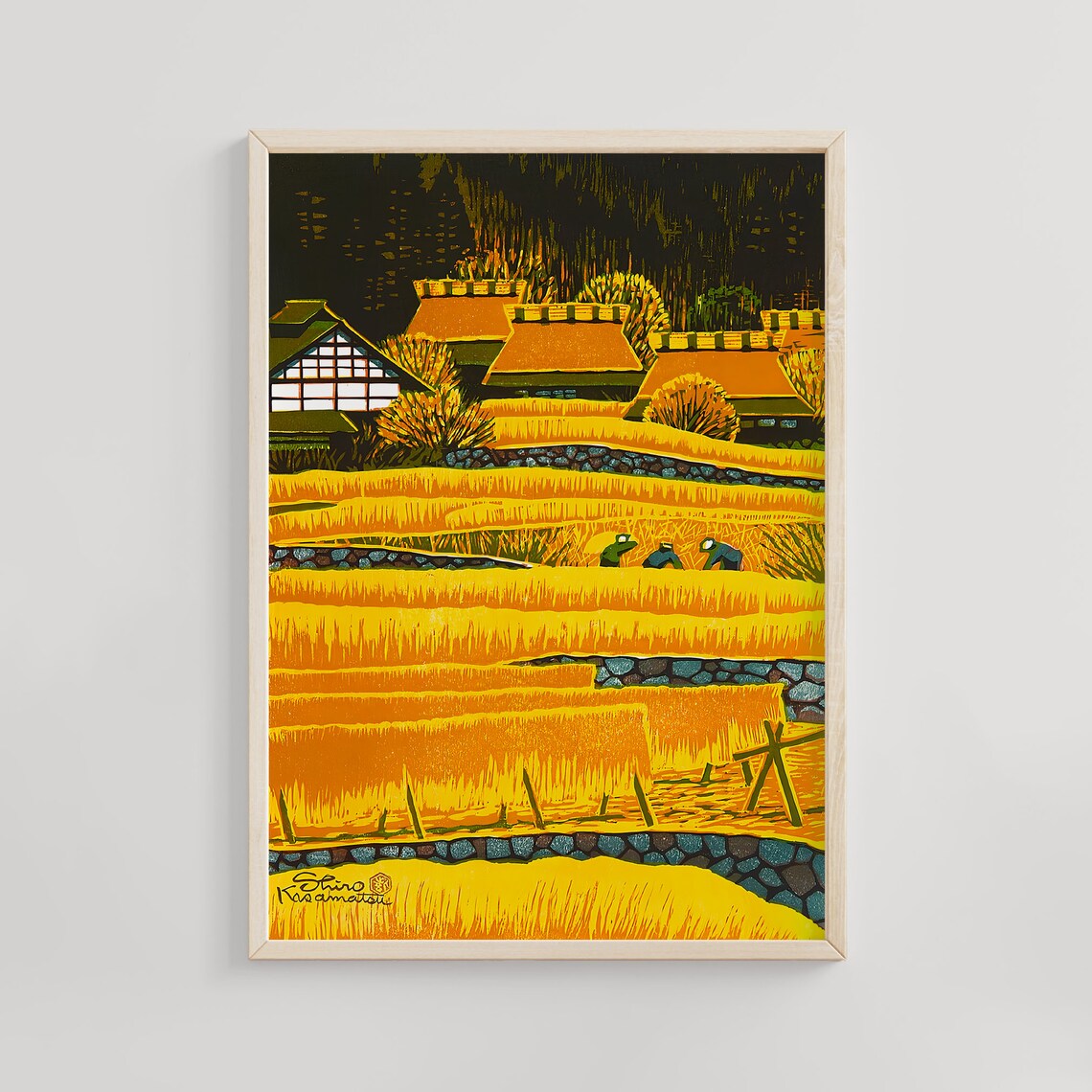 Shiro Kasamatsu Golden Rice Terraces Harvest Village Japanese Poster