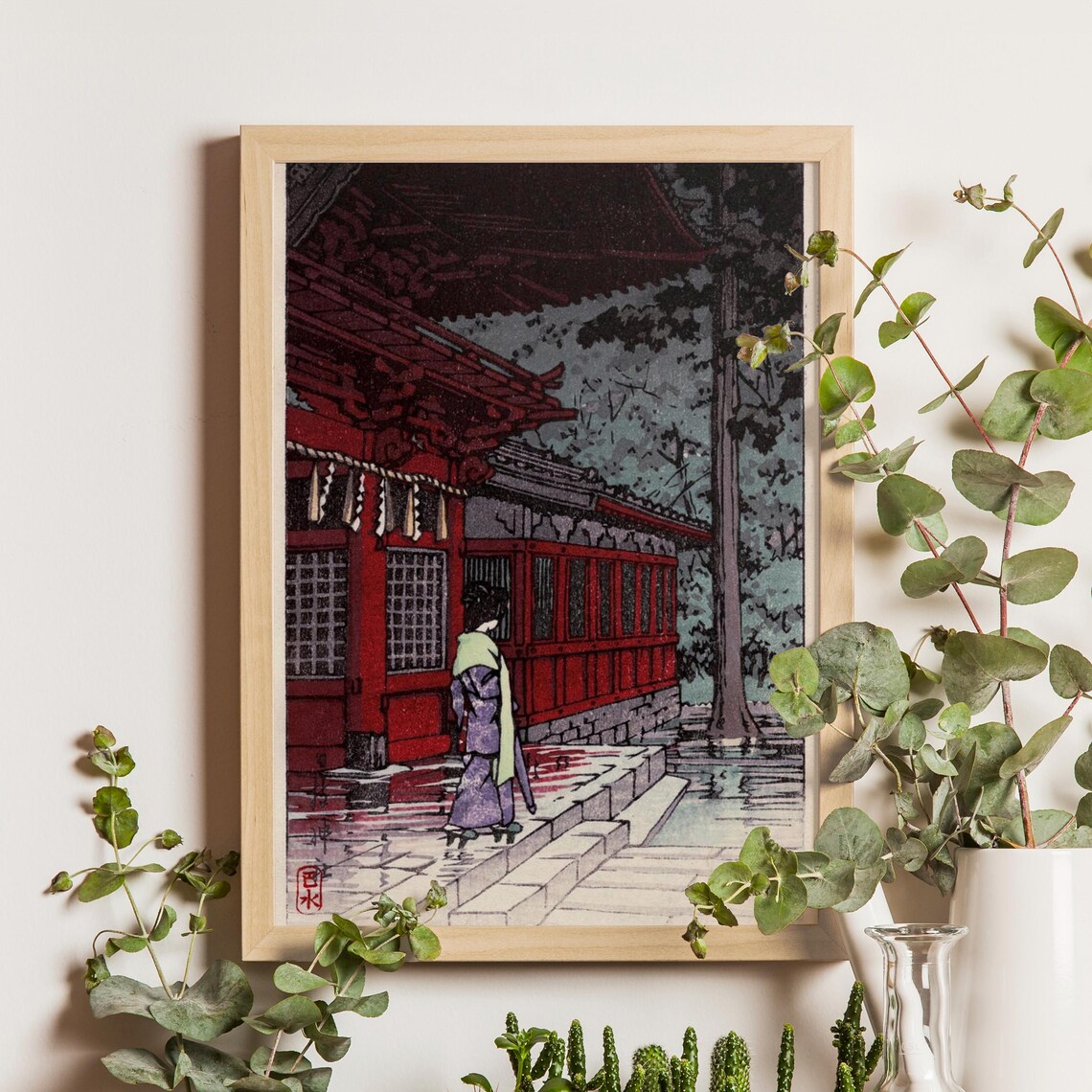Kawase Hasui Hie Shrine Tokyo Woman in Kimono Dusk Woodblock Poster