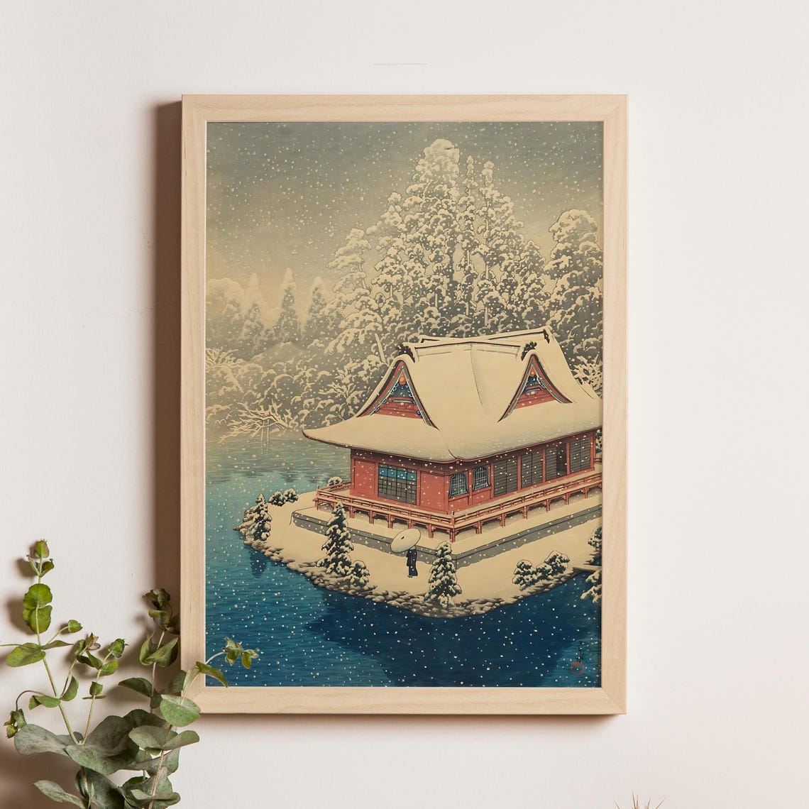 Kawase Hasui Inokashira Snowy Temple Island 1928 Woodblock Poster