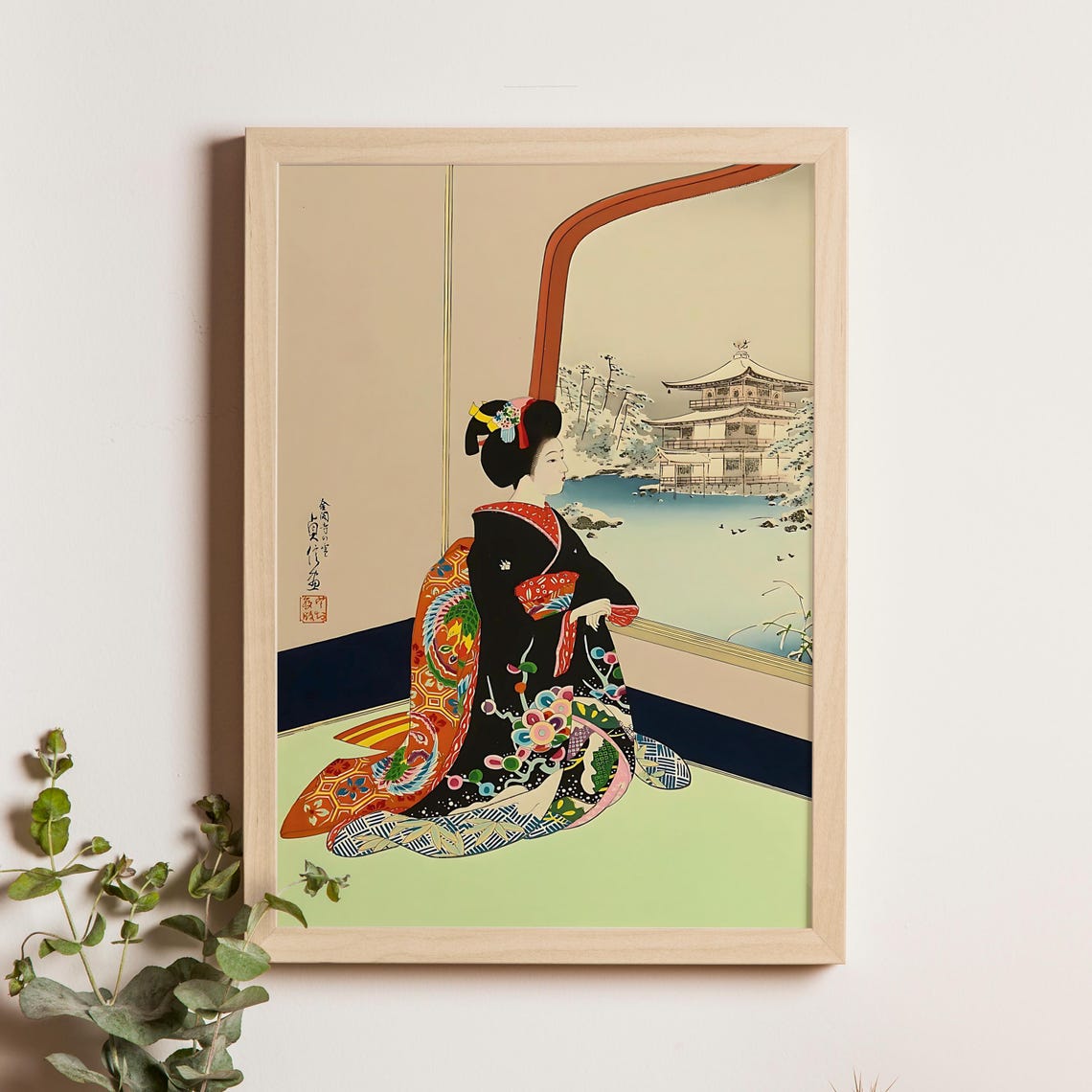Maiko Beauty Viewing Golden Pavilion Hasegawa Sadanobu Iii 1950 Japanese Woodblock Print Ukiyoe Geisha Kyoto Art