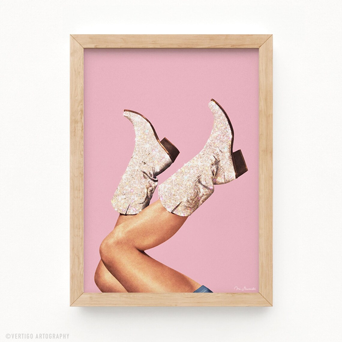 Glitter Pink Cowgirl Boots Retro Rodeo Art Print