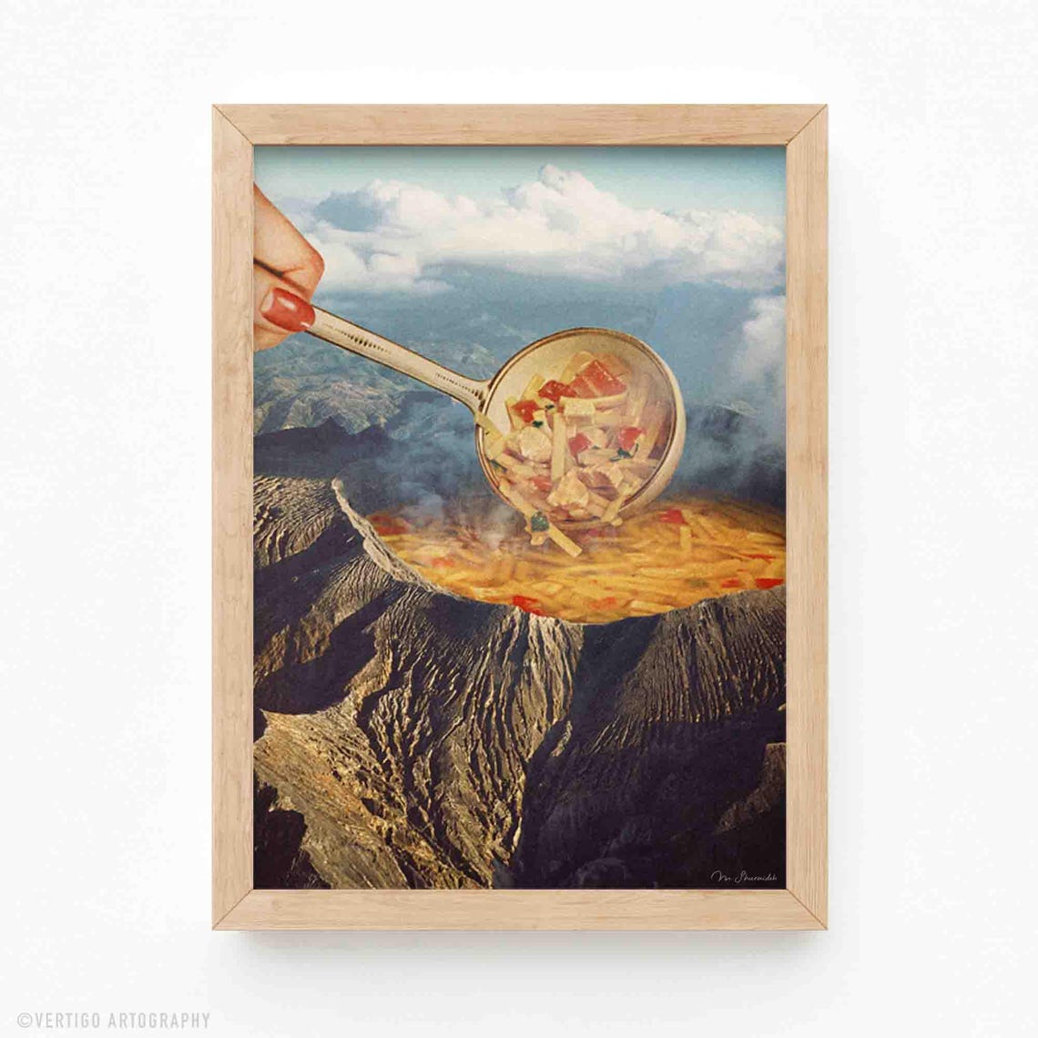 Volcano Noodle Soup Art Print Surreal Kitchen Wall Decor