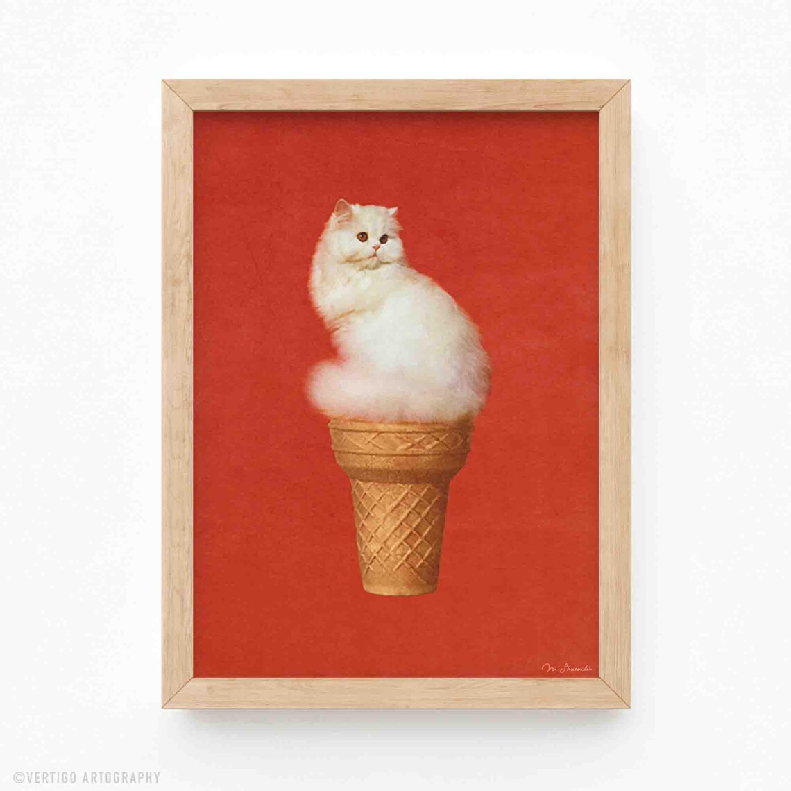 Ice Cream Cat Surreal Collage Art Print