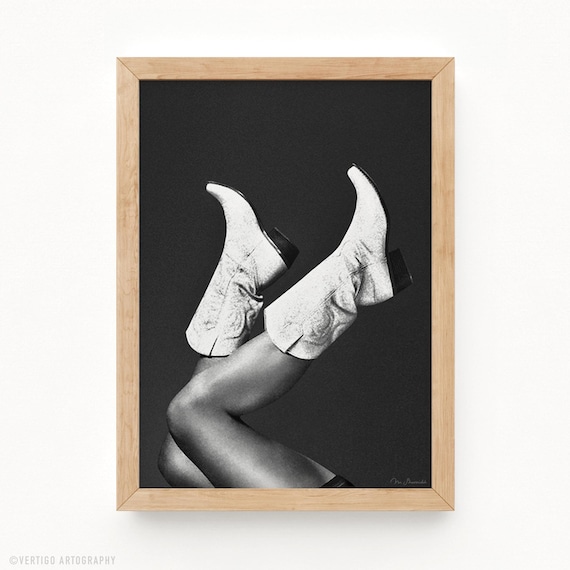 These Boots Noir Retro Rodeo Decor Art Print