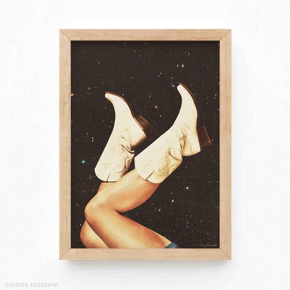 These Boots Space Cowgirl Art Print Texas Rodeo Wall Decor