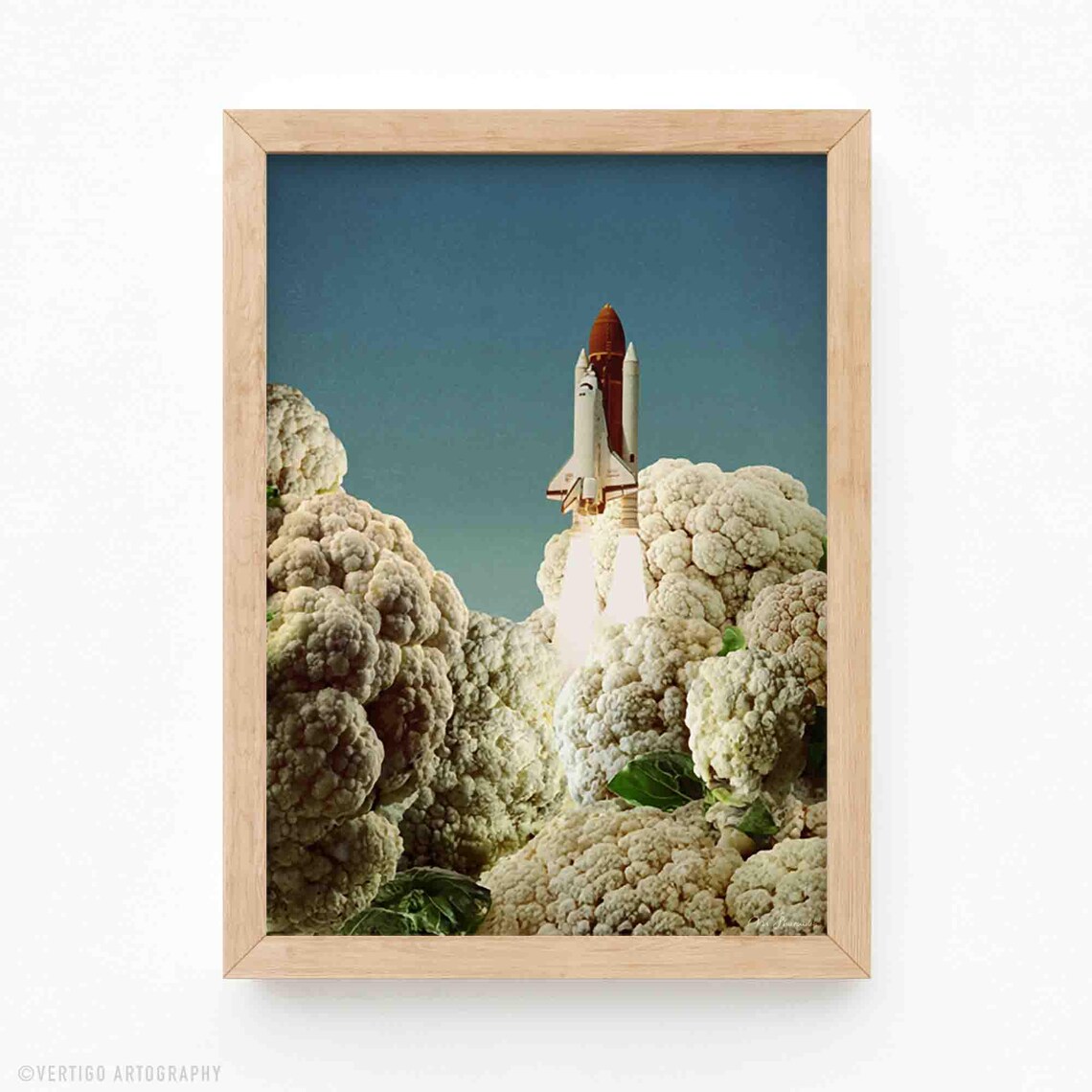 Surreal Cauliflower Rocket, Vintage Kitchen Art Print