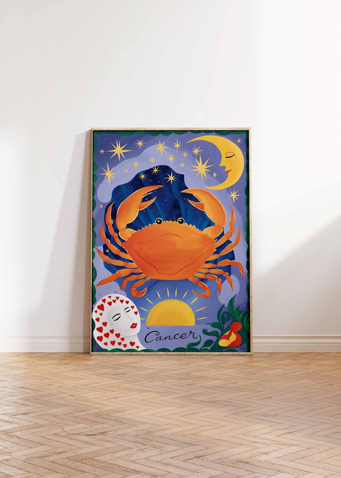 Cancer Zodiac Crab Starry Night Moon Sun Hearts Celestial Poster - Image 2