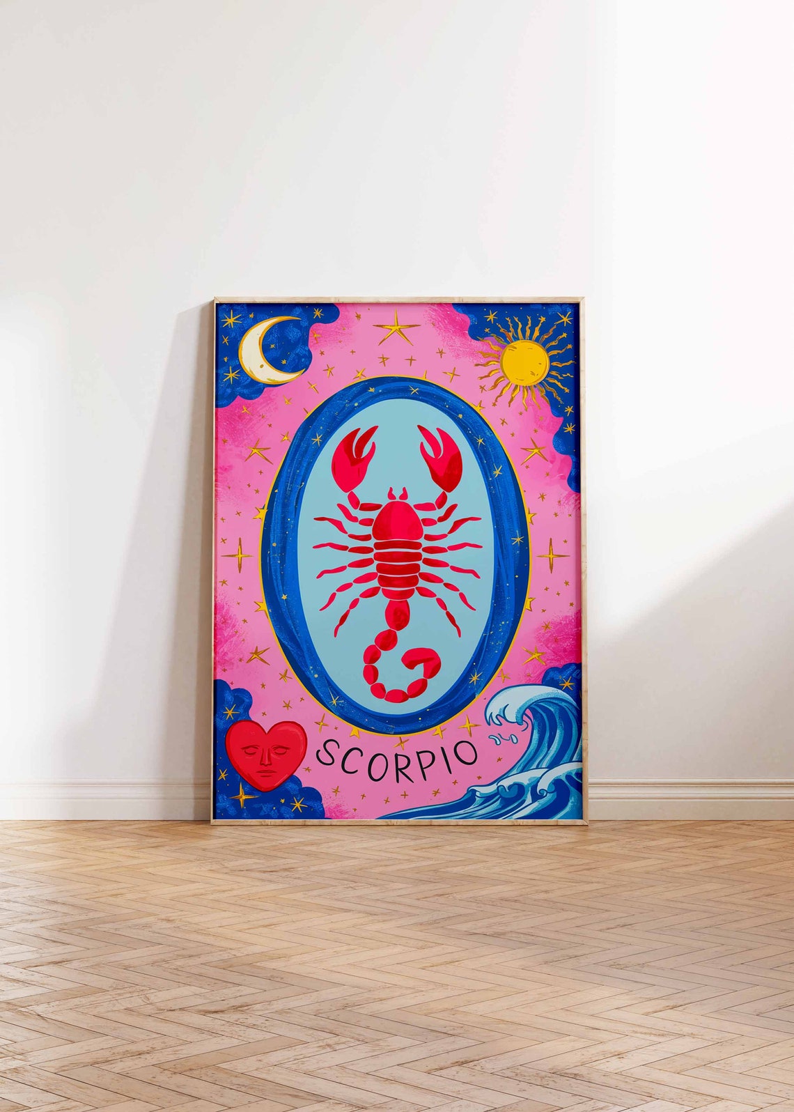 Scorpio Zodiac Scorpion Pink Blue Oval Moon Sun Heart Art Poster - Image 2
