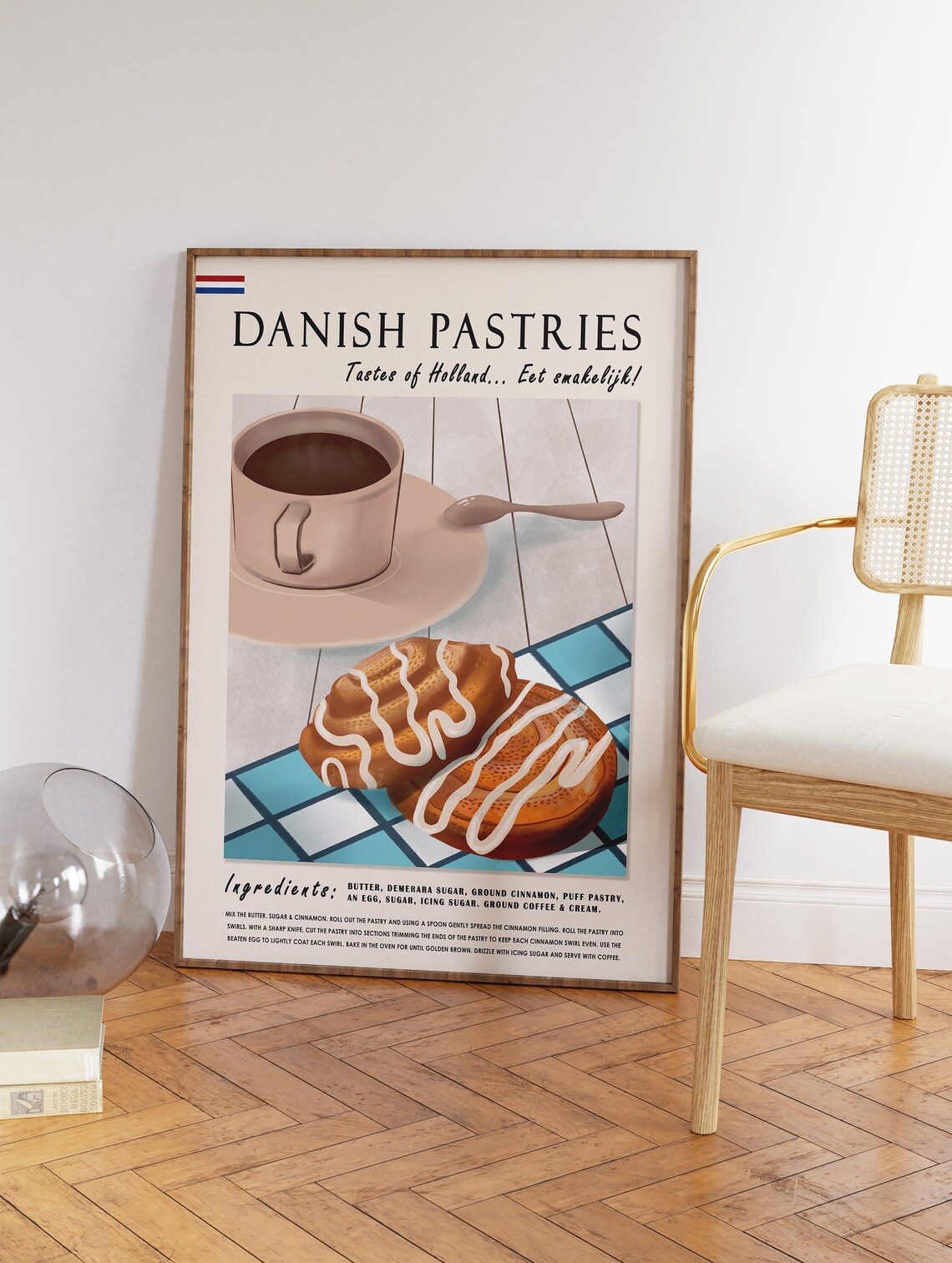 Danish Pastries Recipe Illustrated Holland Bakery Food Art Poster - Image 3