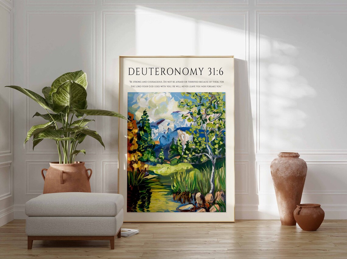Deuteronomy 31:6 Be Strong and Courageous Bible Verse Faith Poster - Image 2