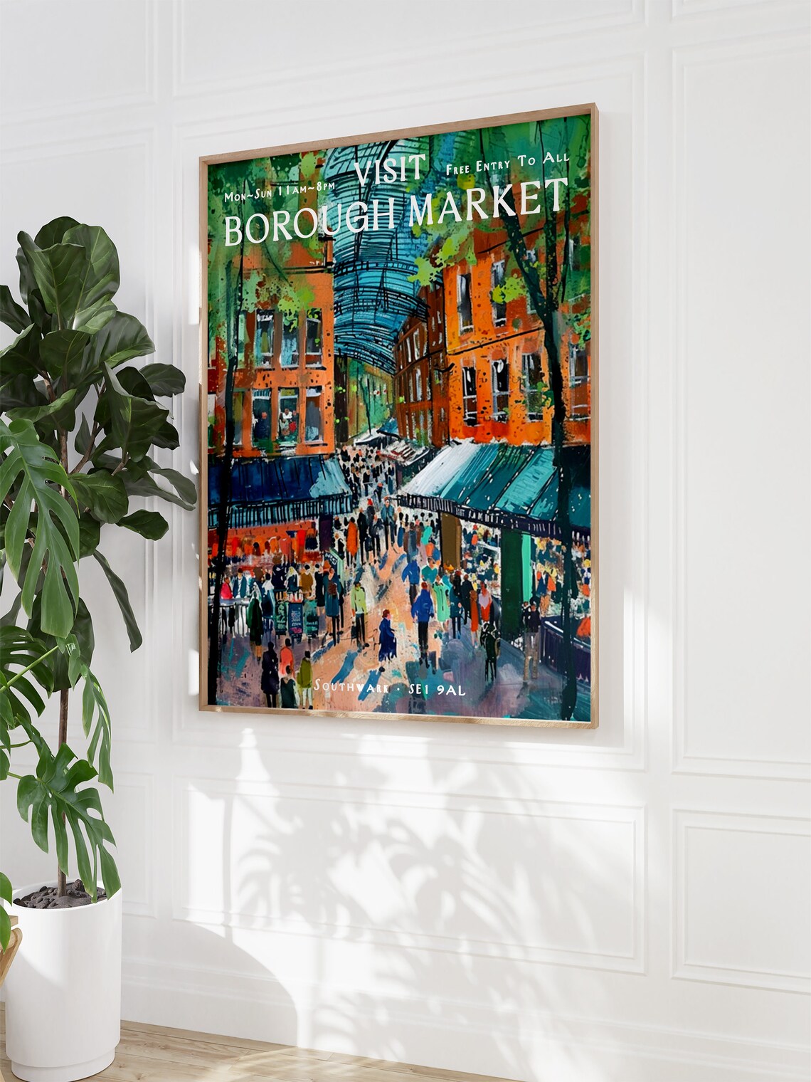 Visit Borough Market London Vintage Travel Scene Art Poster Gift - Image 3