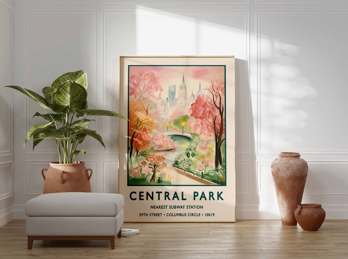 Central Park New York Autumn Vintage Travel Poster 59th Street - Image 3