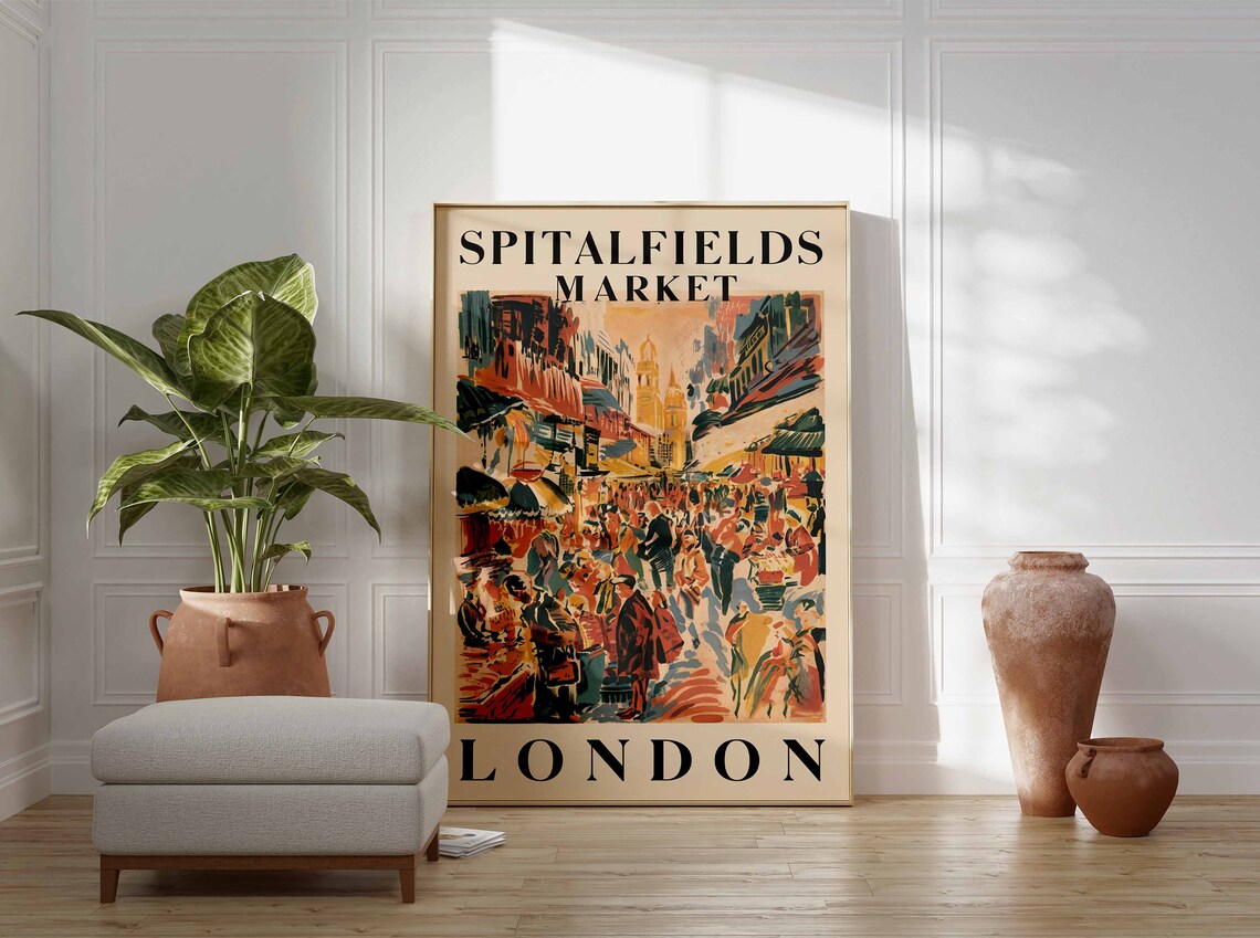 Spitalfields Market London Busy Street Vintage Travel Art Poster - Image 2