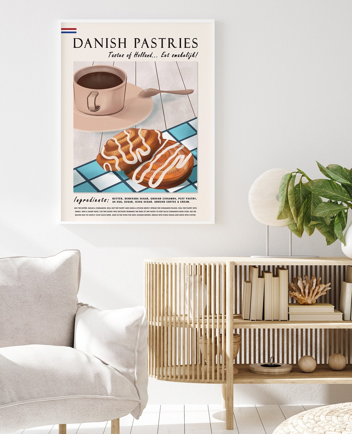Danish Pastries Recipe Illustrated Holland Bakery Food Art Poster - Image 2