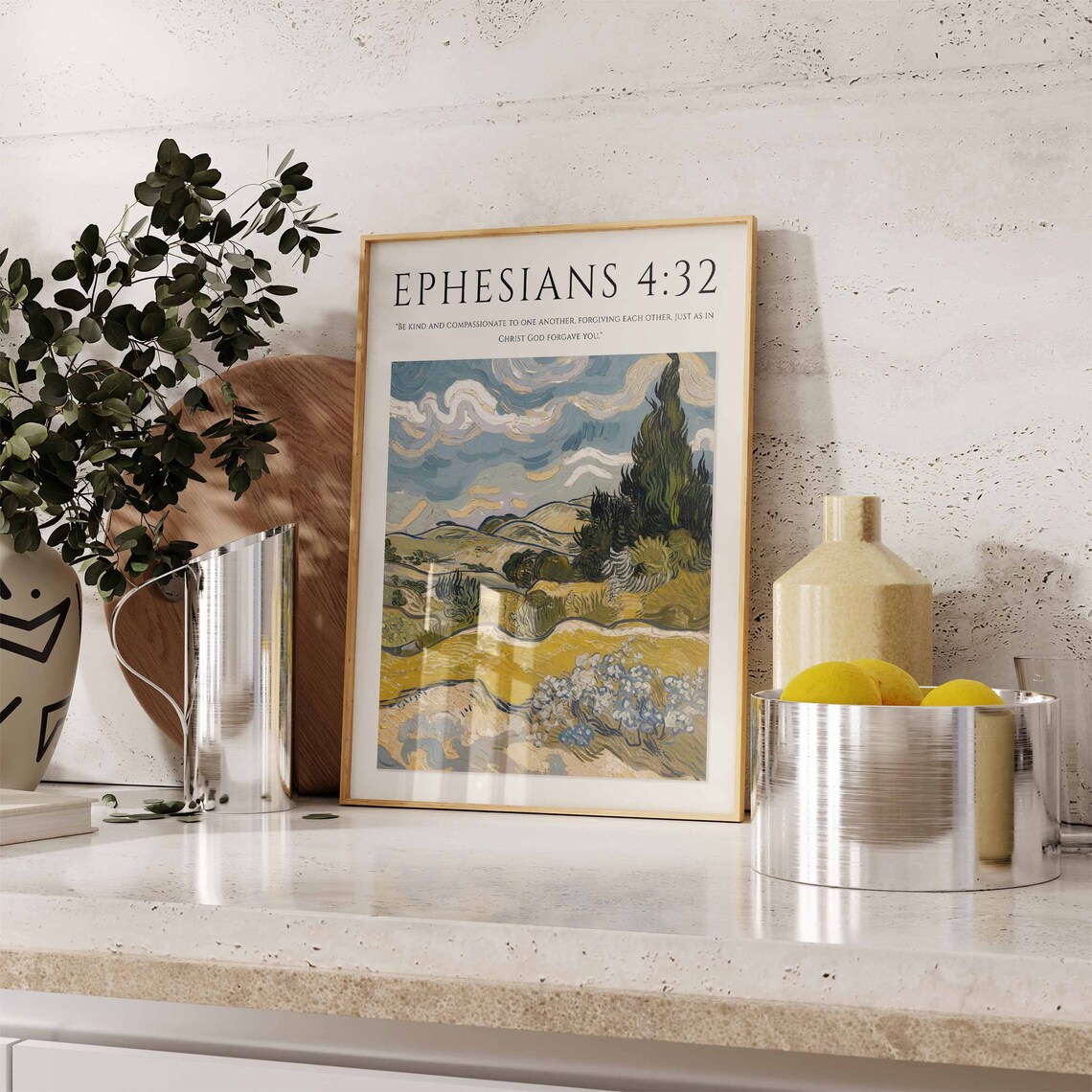 Ephesians 4:32 Bible Verse Cypress Wheat Field Van Gogh Style Christian Poster - Image 3