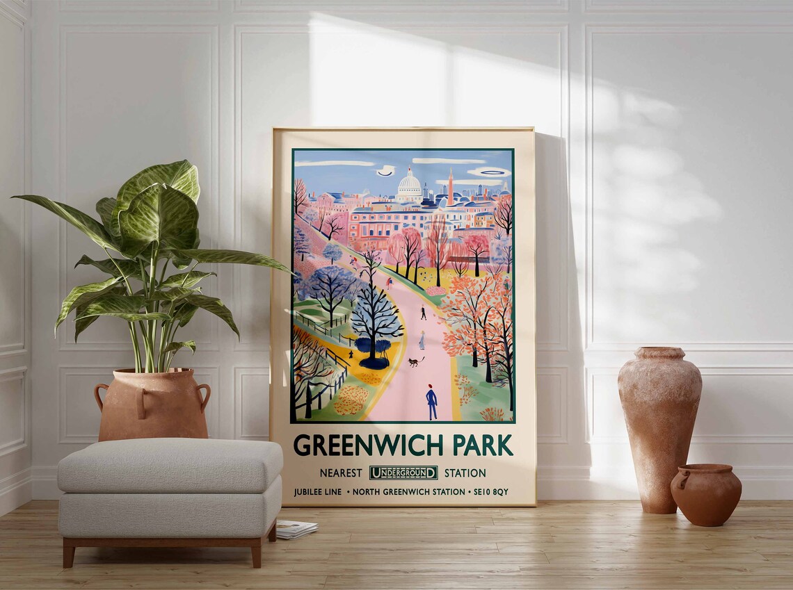 Greenwich Park London Vintage Floral Art Print - Image 3