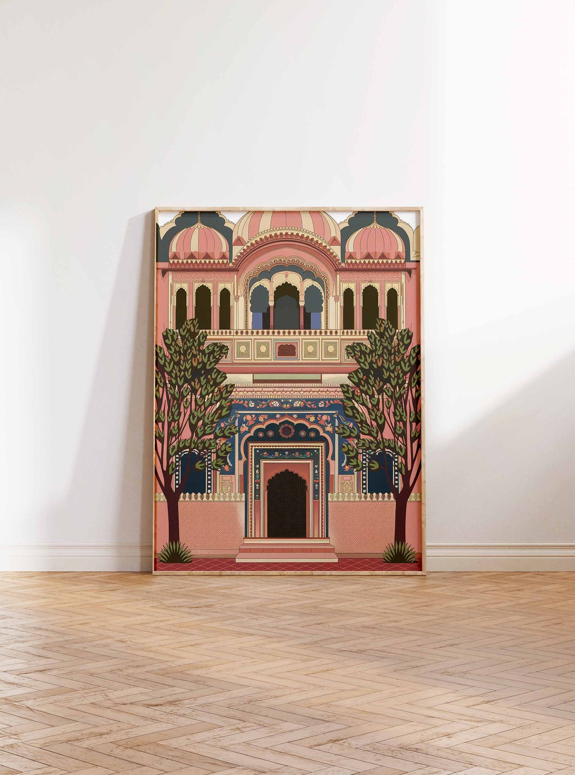 Blush Pink Striped Domed Rajasthani Palace Facade Art Poster - Image 2