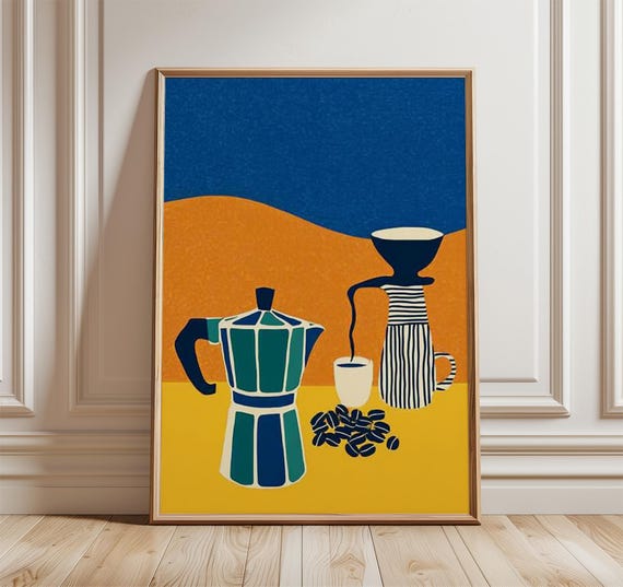 Modern Coffee Pot Set Pop Art Poster, Mid-Century
